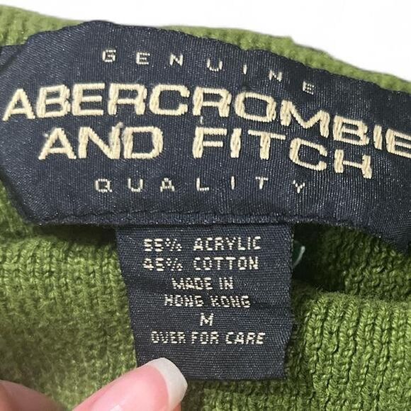 90’s Y2K Abercrombie & Fitch Ribbed Moss Green & Navy Blue Striped Sweater. - Picture 6 of 8